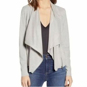 BLANKNYC Gray Vegan Leather Moto Jacket Mix Media Draped Zip Up Size Large